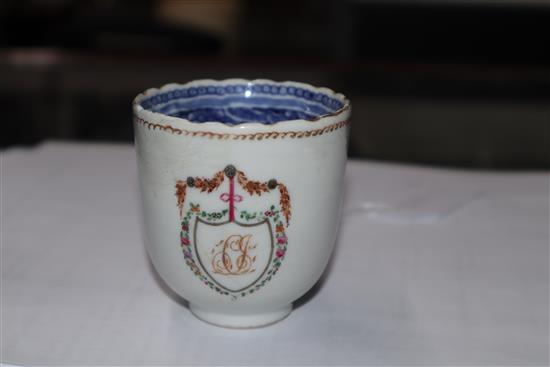 An 18th century Chinese export famille rose teapot and cover and a similar coffee cup Teapot 14cm high